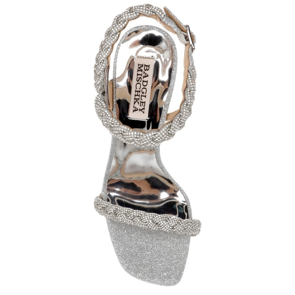 Badgley Mischka Fennel Braided Spool Heel Silver Metallic Size 8